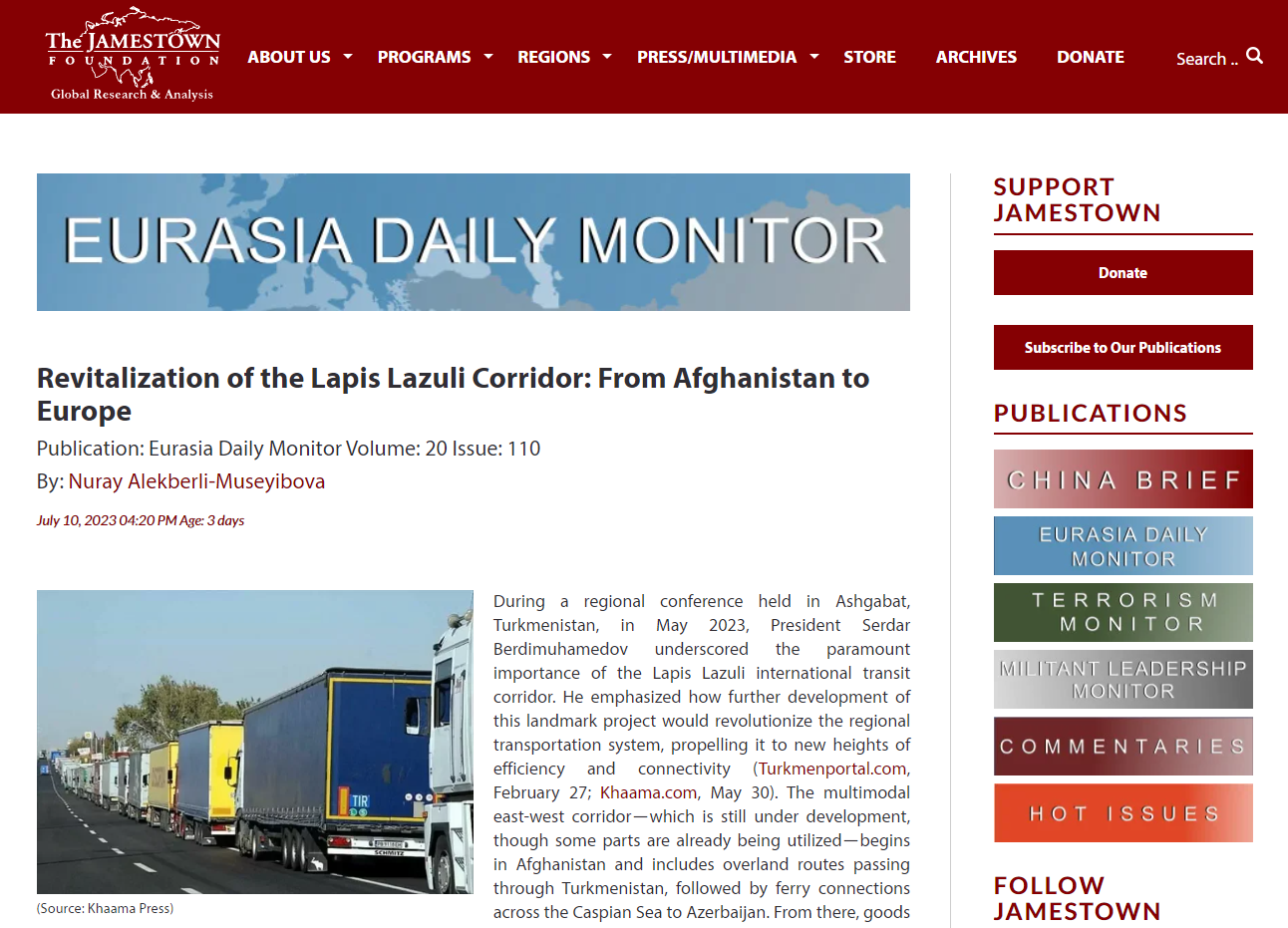 The Jamestown Foundation'dan ANKASAM'a Atıf — ANKASAM Ankara Kriz ve