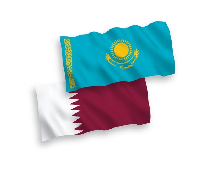 Flags of Kazakhstan and Qatar on a white background