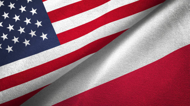 Poland and United States flags together realtions textile cloth fabric texture